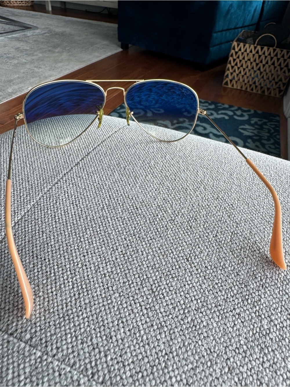 Ray-Ban Women's Gold Frame Aviator Sunglasses with Blue Gradient Lenses - Picture 5 of 10